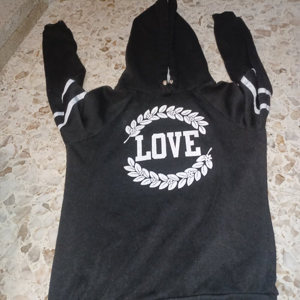 Vintage Bobbie Brooks Hooded Sweatshirt S Black "Love"